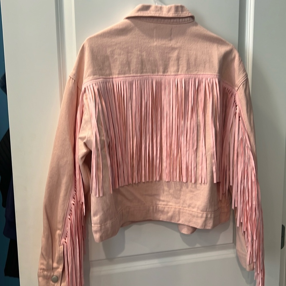 Le Lis Pink Fringe Jean Jacket